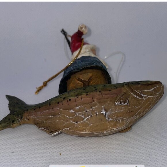 Vintage Fishing Santa Claus Christmas Ornament In a Fish Boat - Picture 5 of 5